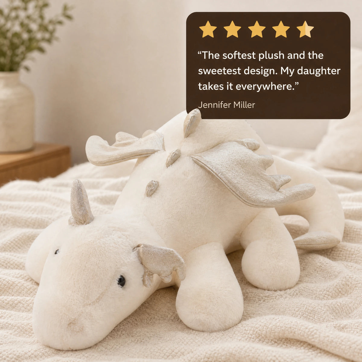 Dragon Plush with Wings in Cream White Cotton - Image témoignage