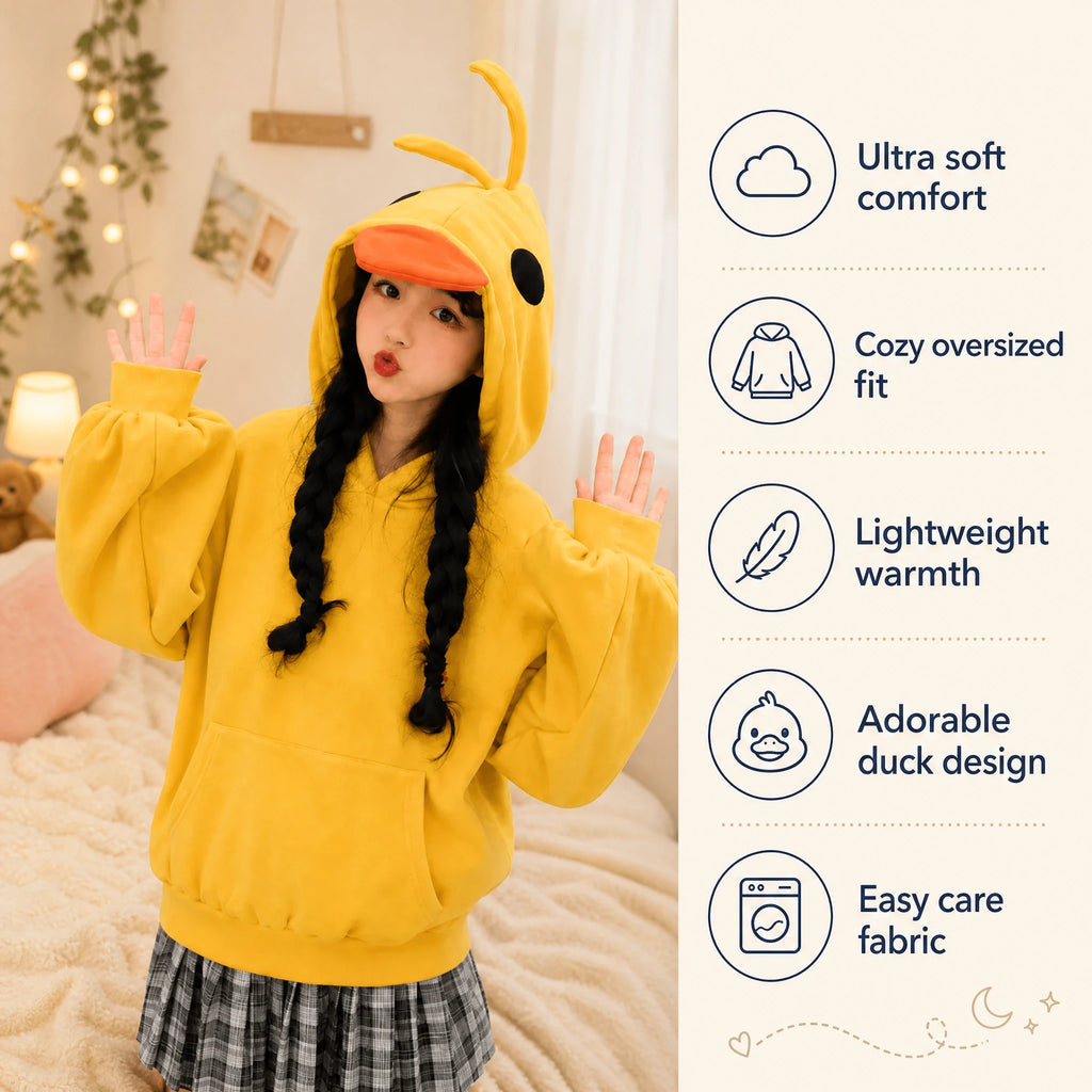 Duck Hoodie with 3D Beak and Embroidered Eyes - Bénéfices produit