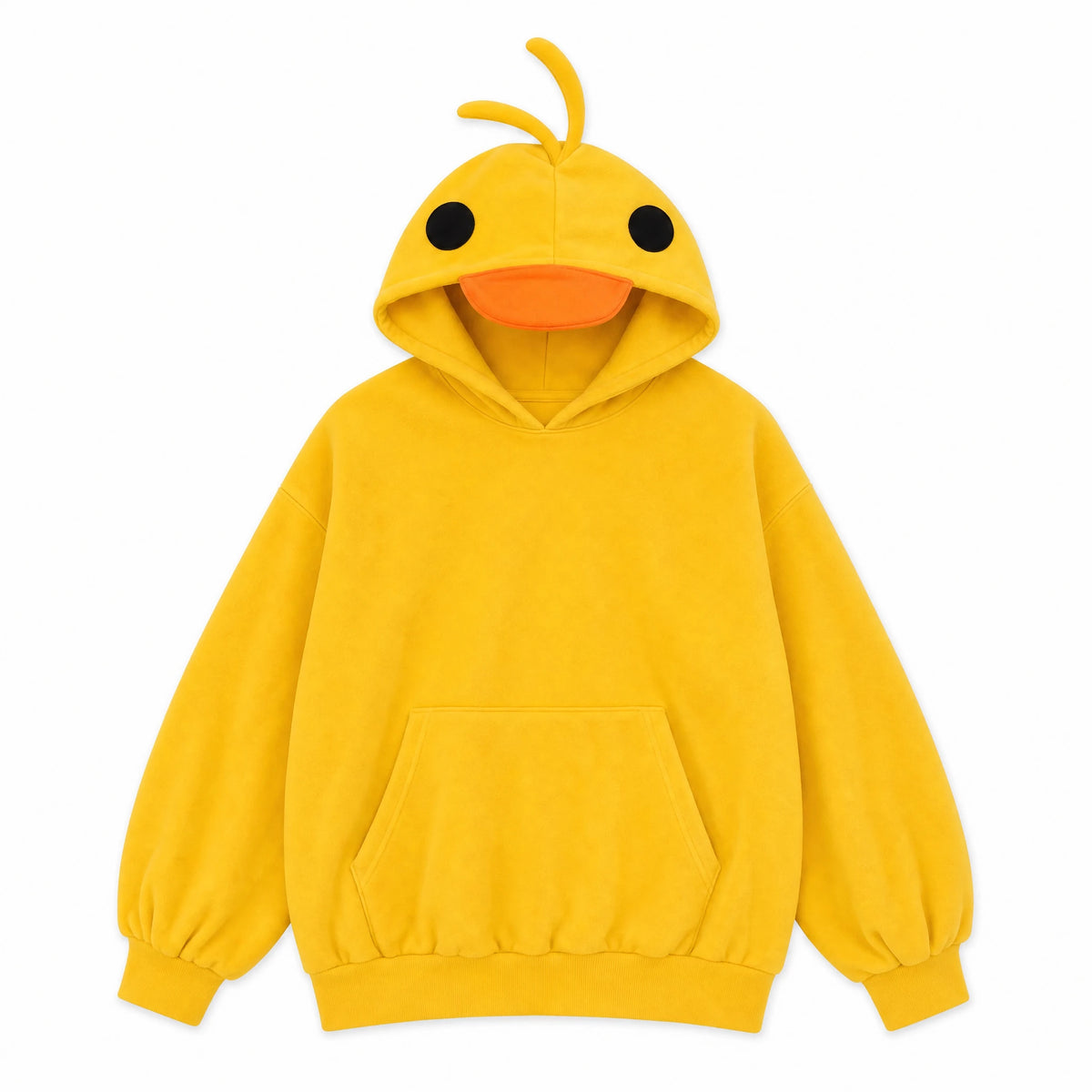 Duck Hoodie with 3D Beak and Embroidered Eyes - Fond blanc