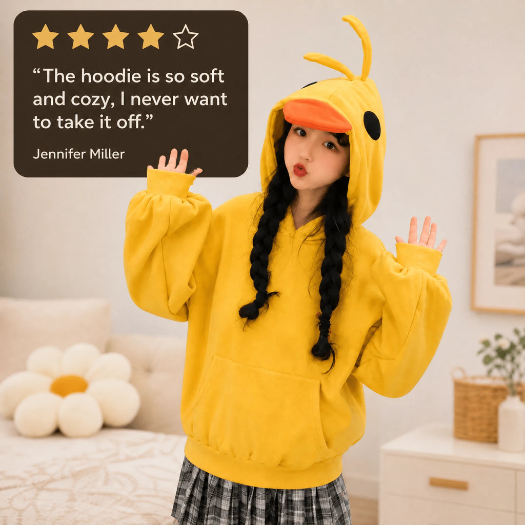 Duck Hoodie with 3D Beak and Embroidered Eyes - Image témoignage