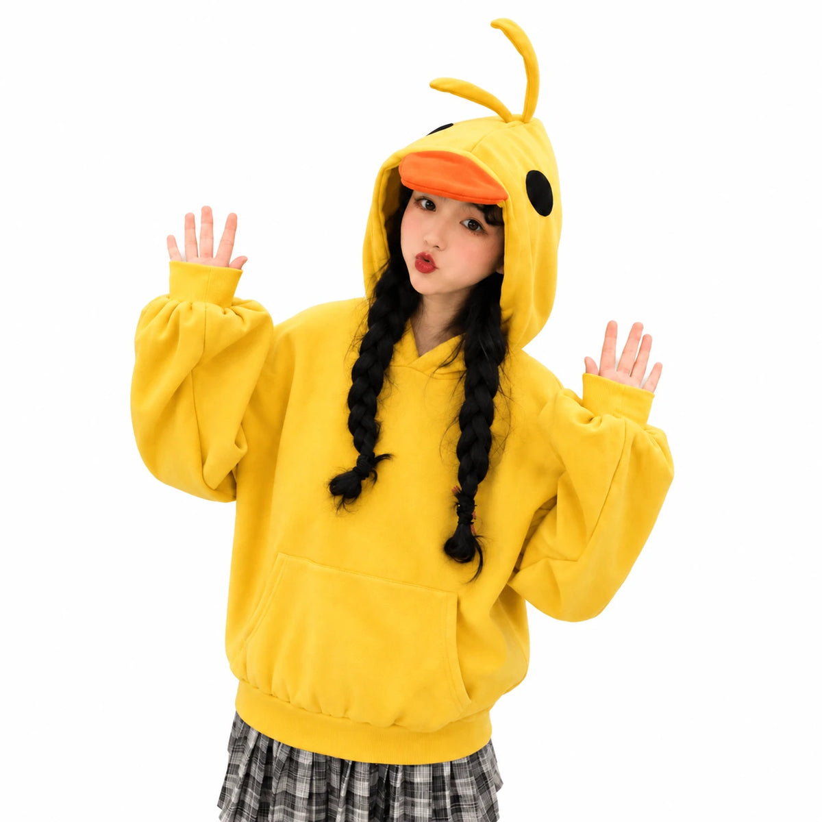 Duck Hoodie with 3D Beak and Embroidered Eyes - M · L