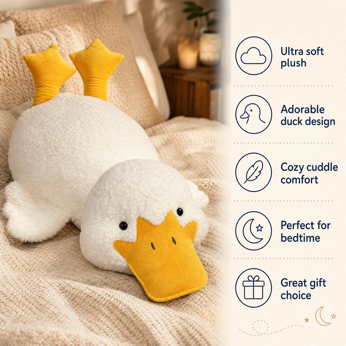 Duck Plush, Giant White Fluffy Duck with Yellow Beak - Bénéfices produit