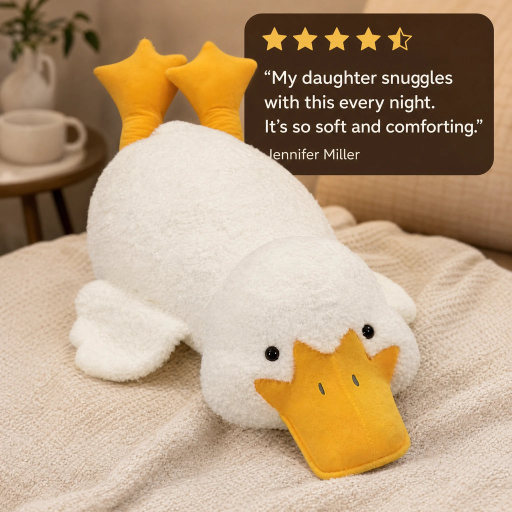 Duck Plush, Giant White Fluffy Duck with Yellow Beak - Image témoignage