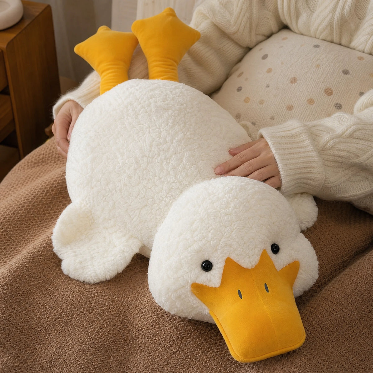 Duck Plush, Giant White Fluffy Duck with Yellow Beak - Utilisation du produit