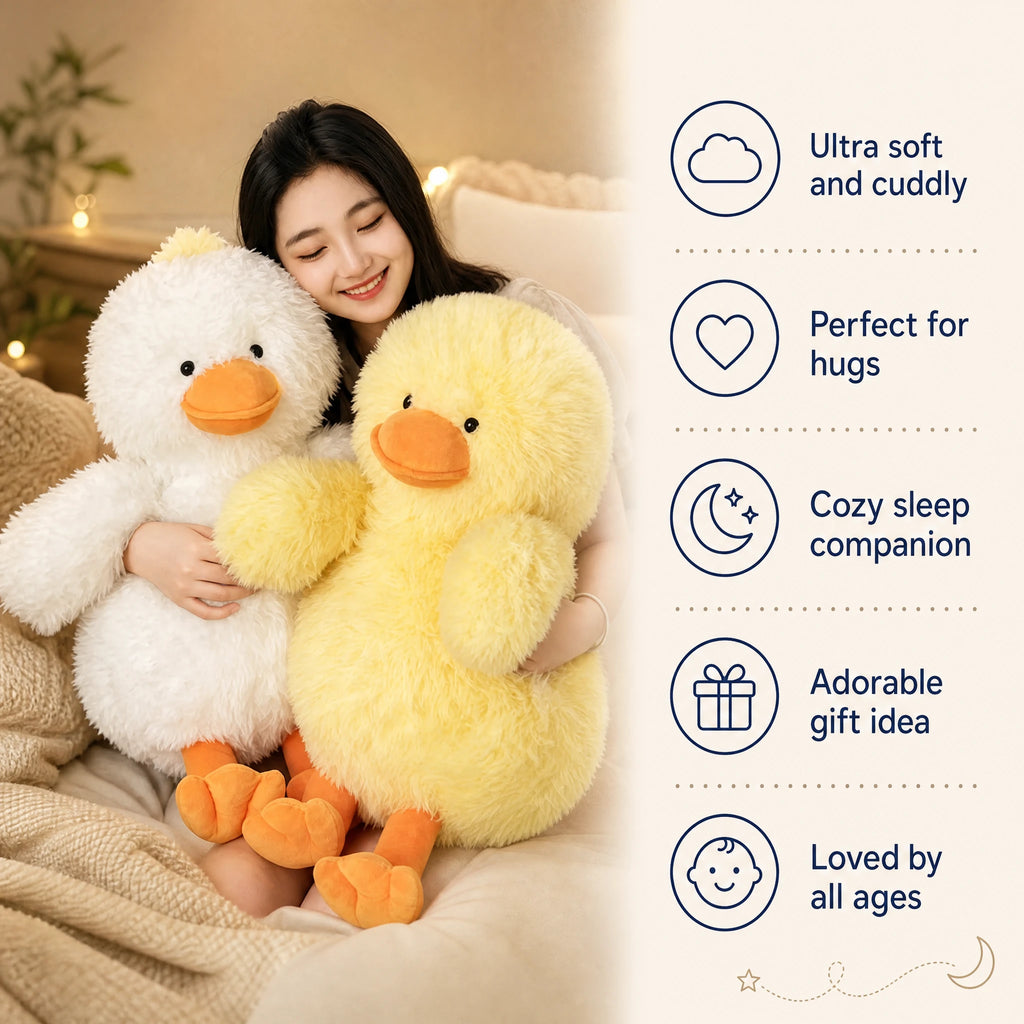 Duck Plush Toy, Chubby Fluffy Duckling in Yellow or White - Bénéfices produit
