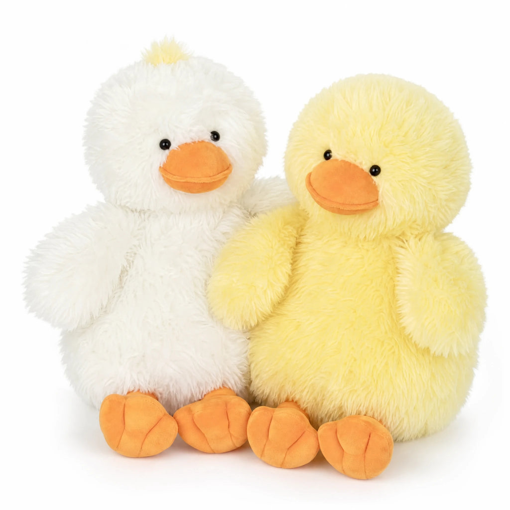 Duck Plush Toy, Chubby Fluffy Duckling in Yellow or White - Fond blanc