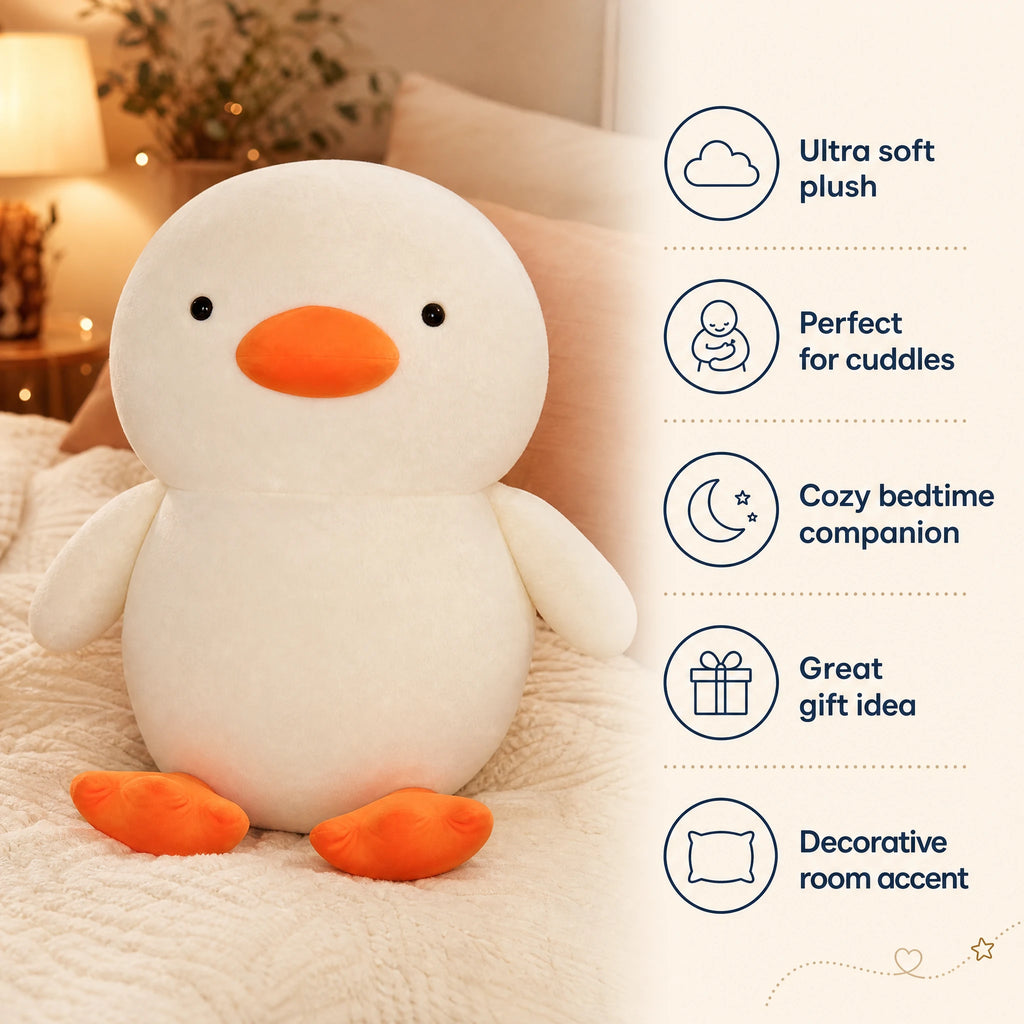 Duck Plush Toy with Round Body and Orange Beak - Bénéfices produit
