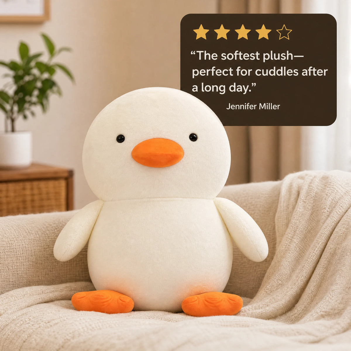 Duck Plush Toy with Round Body and Orange Beak - Image témoignage