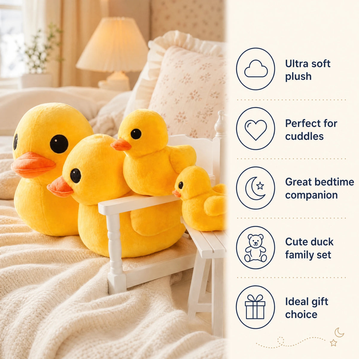 Duck Plush with Soft Yellow Body and Round Shape - Bénéfices produit