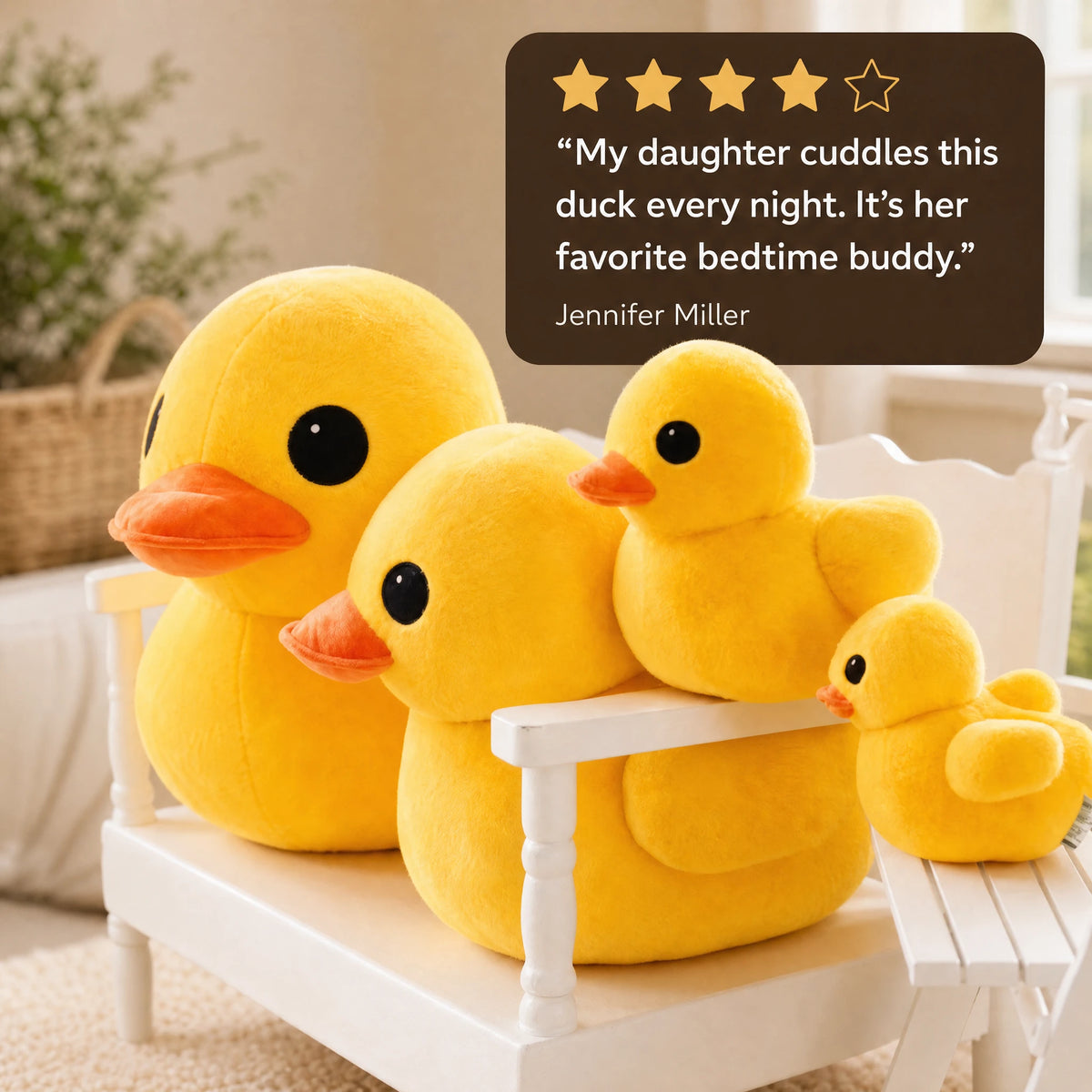 Duck Plush with Soft Yellow Body and Round Shape - Image témoignage