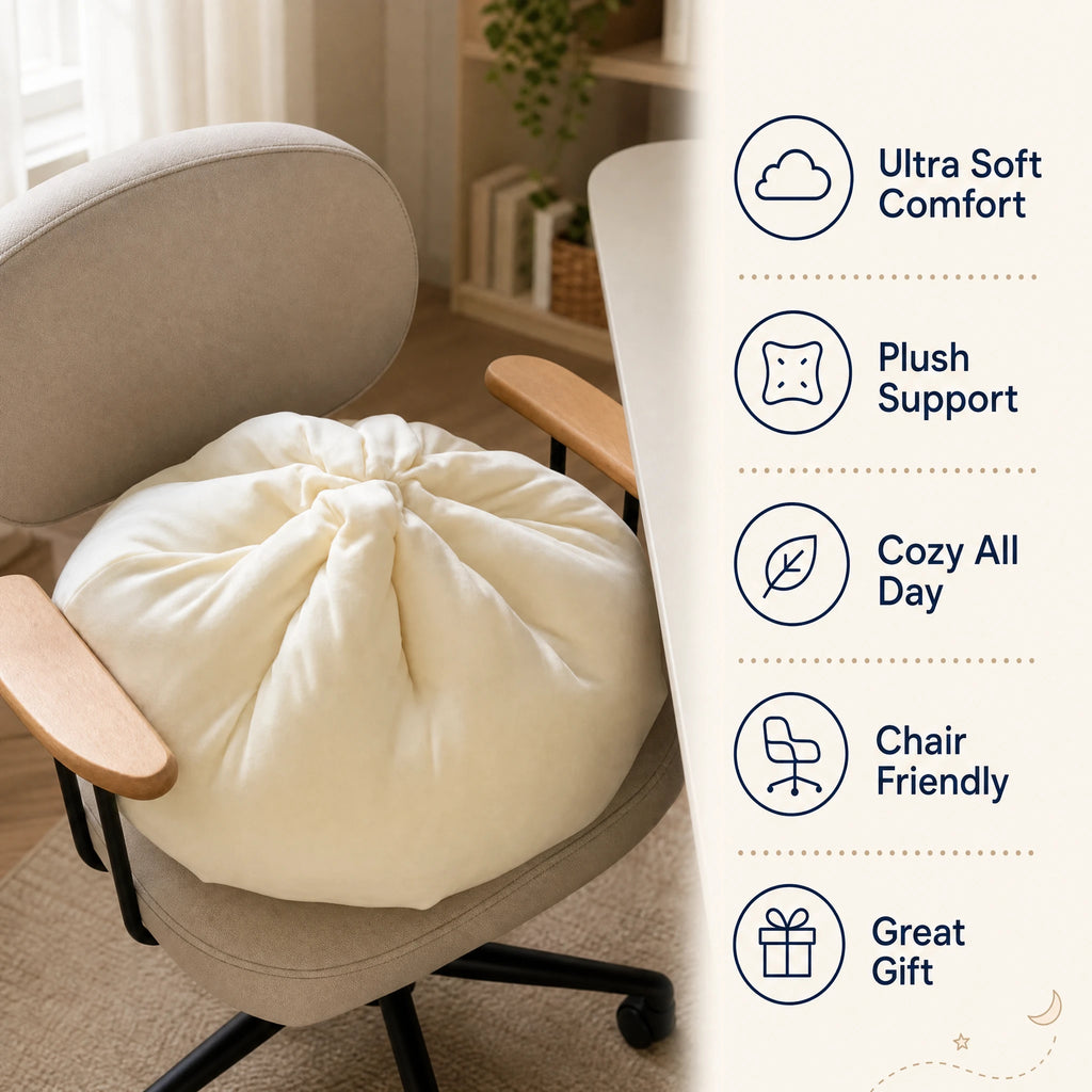 Dumpling Pillow Plush in Ivory White with Gathered Design - Bénéfices produit