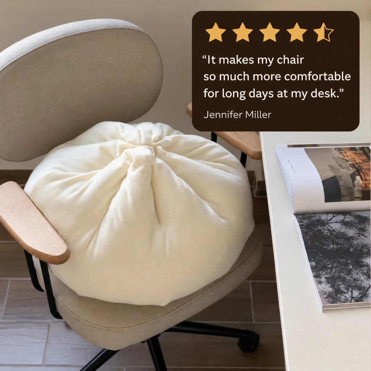 Dumpling Pillow Plush in Ivory White with Gathered Design - Image témoignage
