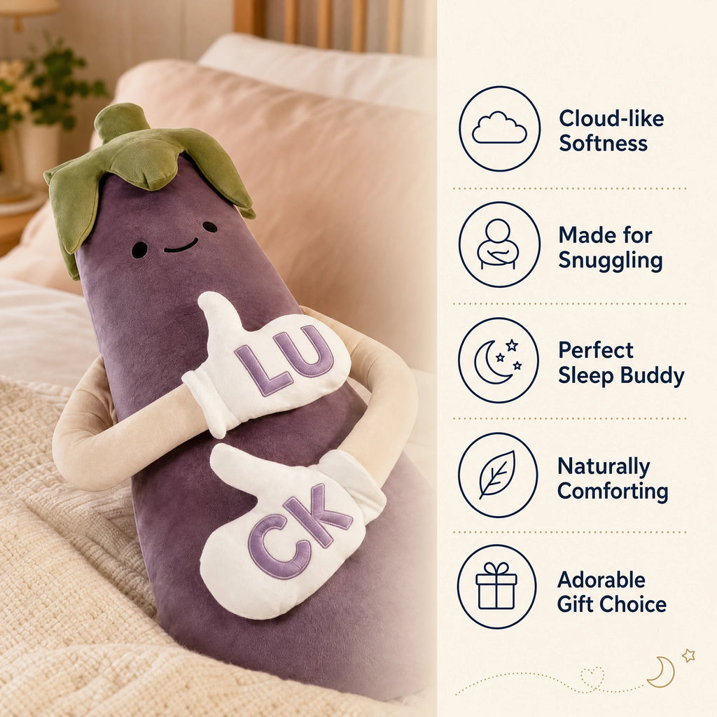 Eggplant Plush Pillow with Patting Arms for Hugs - Bénéfices produit