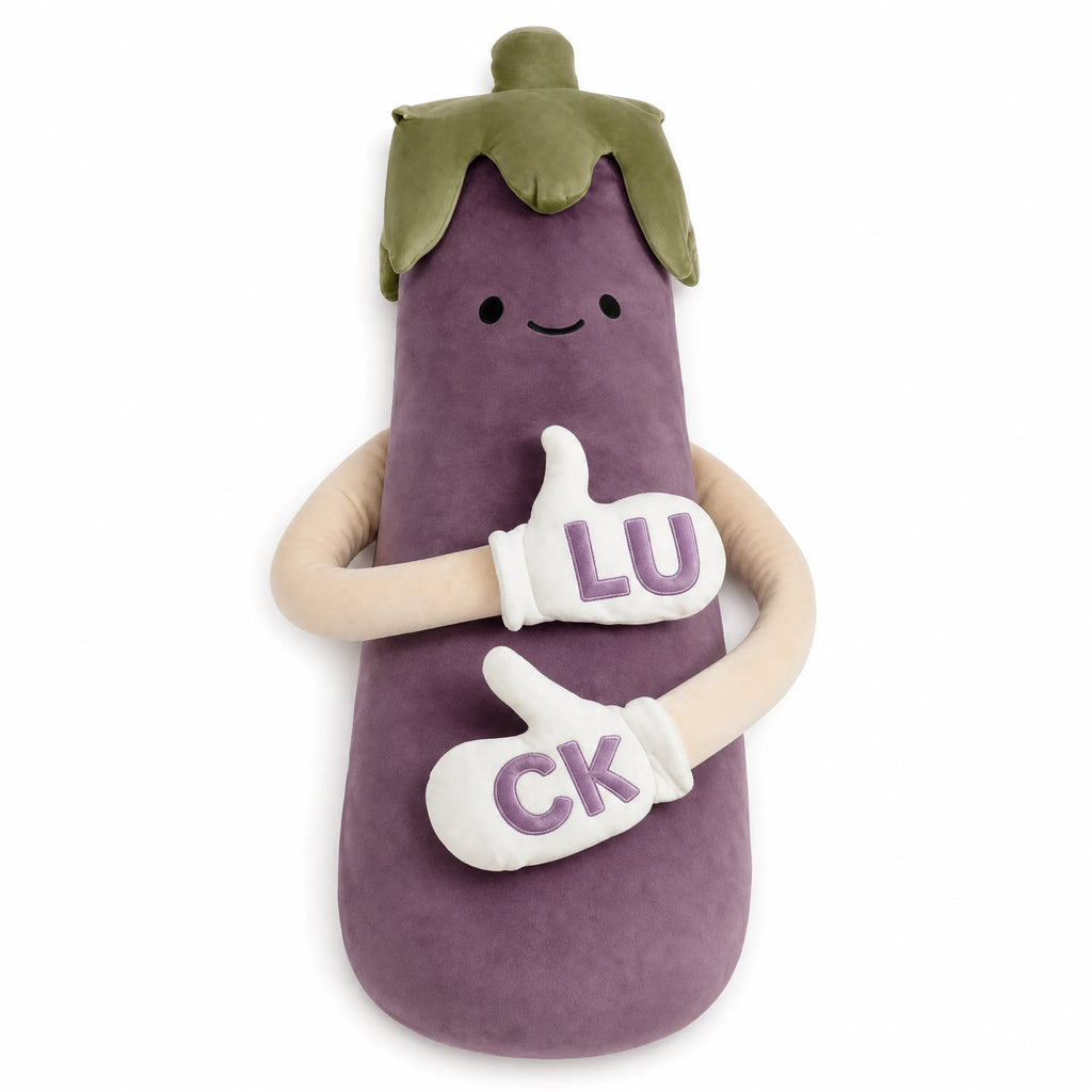 Eggplant Plush Pillow with Patting Arms for Hugs - Fond blanc