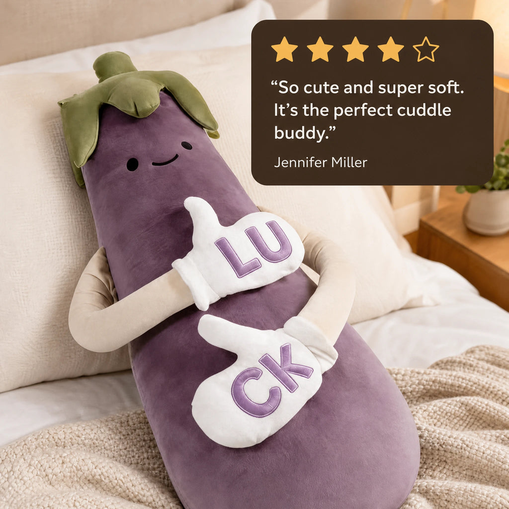 Eggplant Plush Pillow with Patting Arms for Hugs - Image témoignage