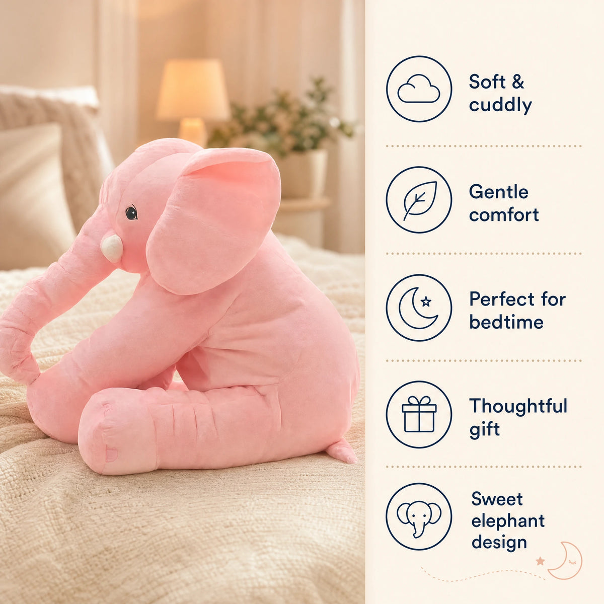 Elephant Pillow Plush in Soft Cotton for Cuddles - Bénéfices produit