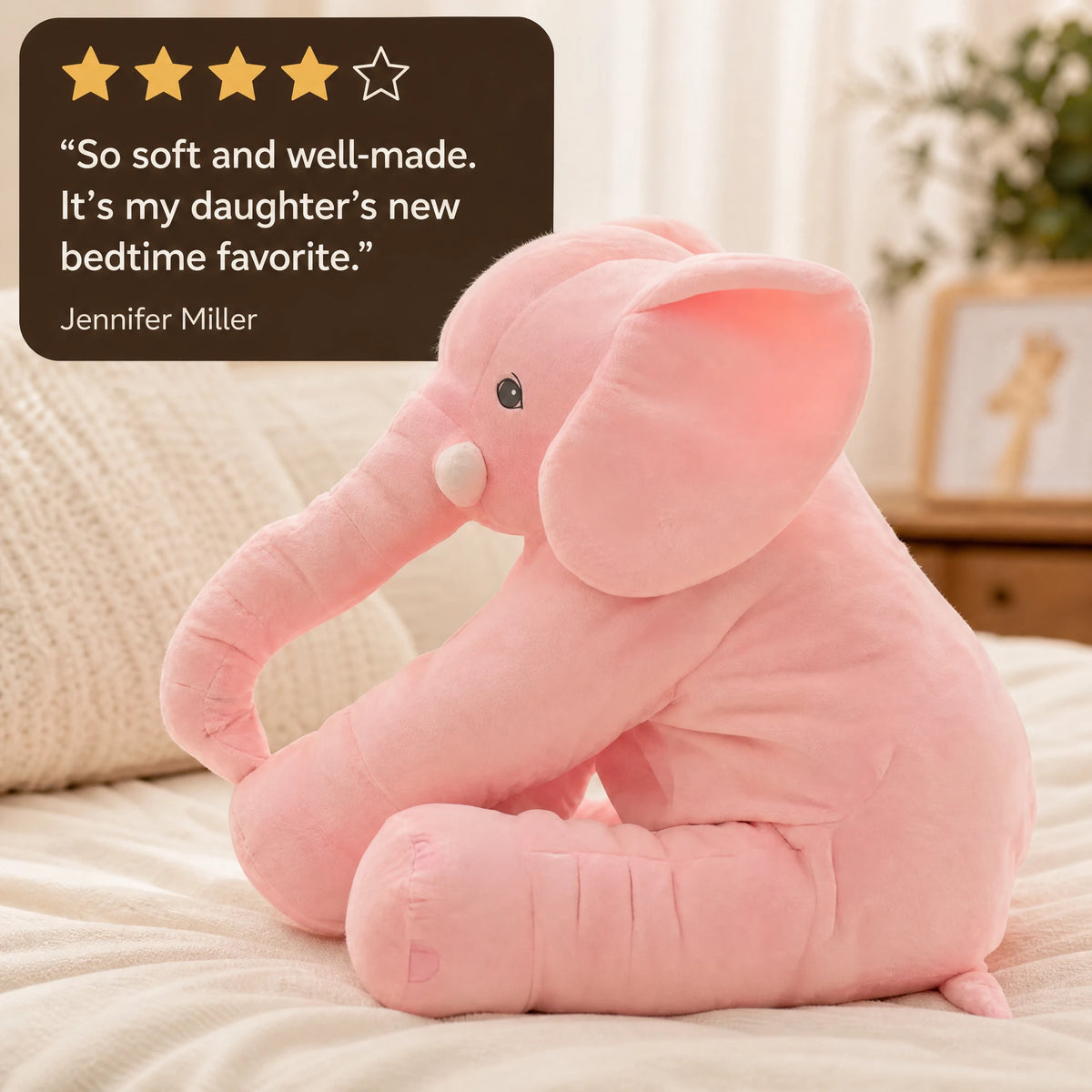 Elephant Pillow Plush in Soft Cotton for Cuddles - Image témoignage
