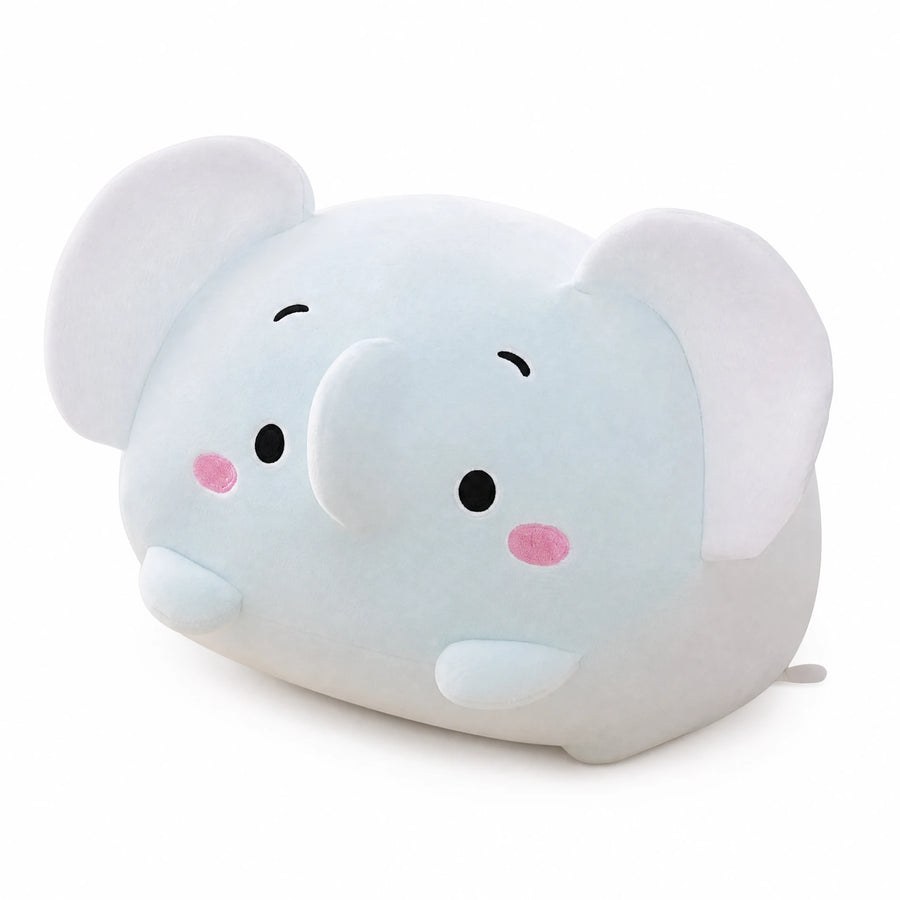 Elephant Pillow Plush – Kawaii Soft Blue Cushion - Fond blanc, autre angle