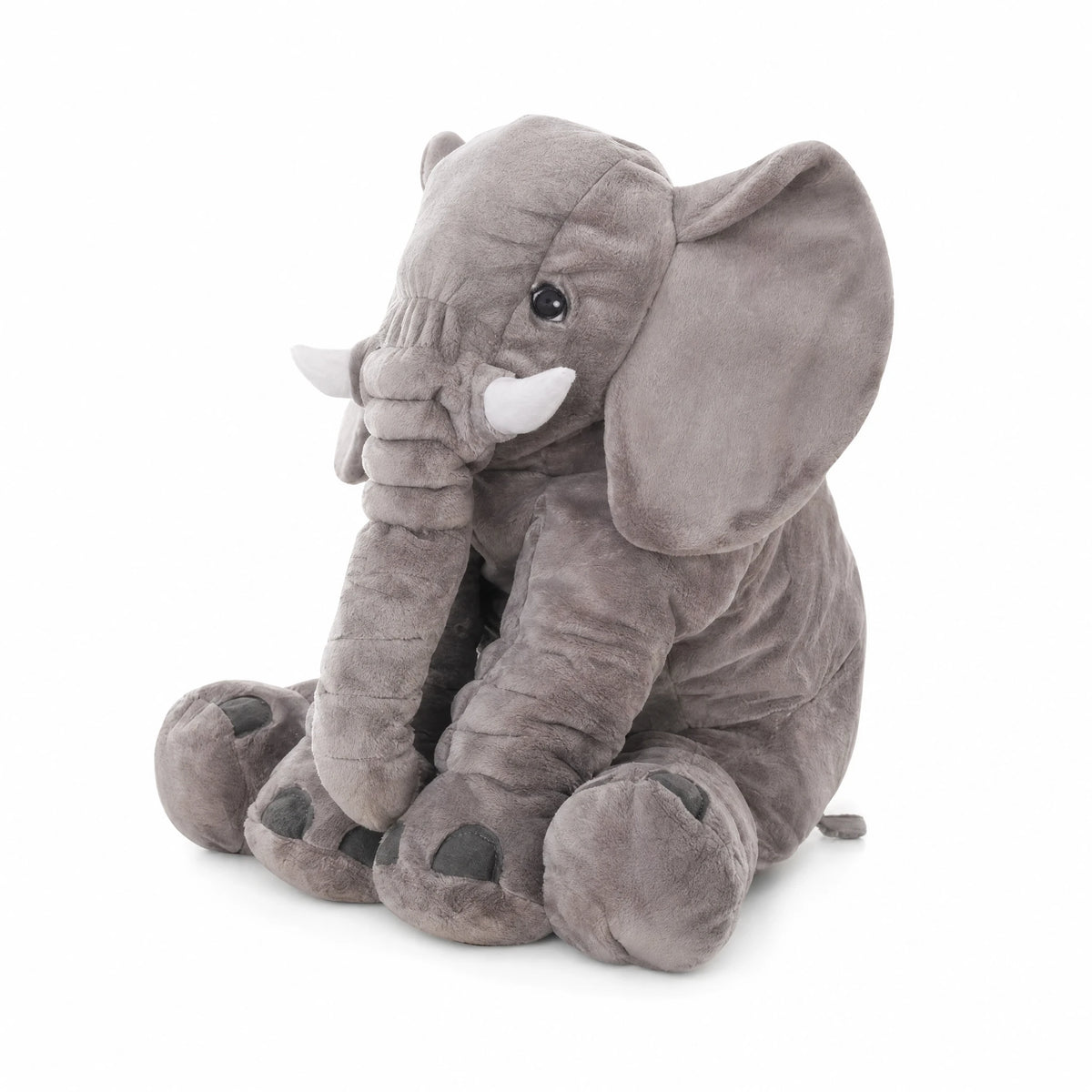 Elephant Pillow Plush - Soft Gray Comfort Buddy - Fond blanc, autre angle