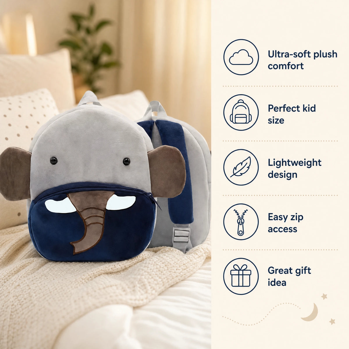 Elephant Plush Backpack with Adjustable Straps for Toddlers - Bénéfices produit
