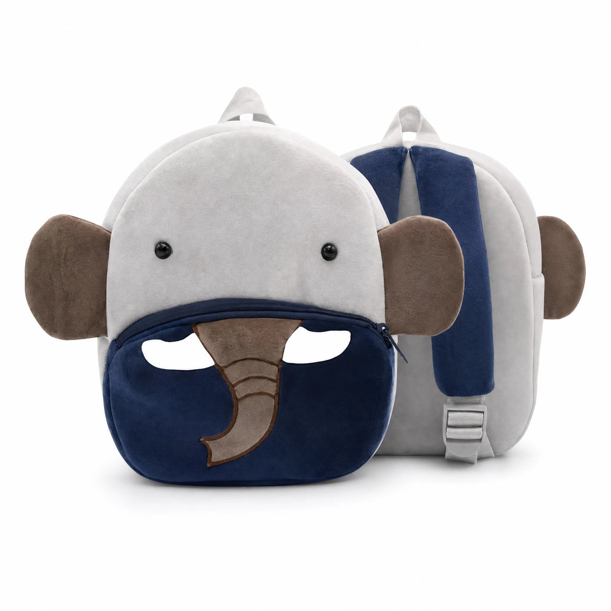 Elephant Plush Backpack with Adjustable Straps for Toddlers - Fond blanc
