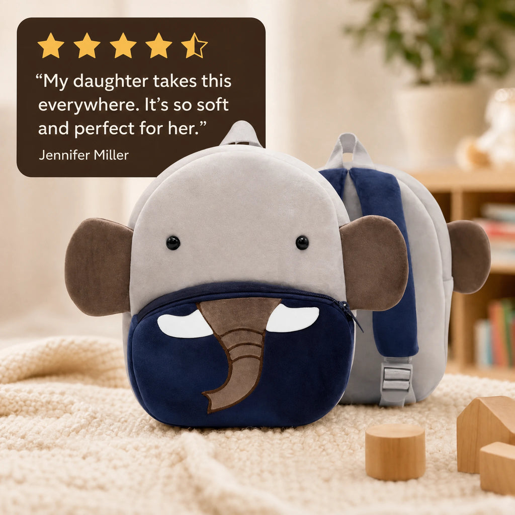Elephant Plush Backpack with Adjustable Straps for Toddlers - Image témoignage