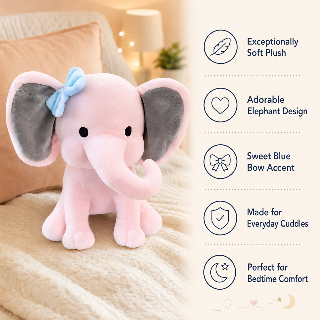 Elephant Plush Toy with Bow and Two-Tone Ears - Bénéfices produit