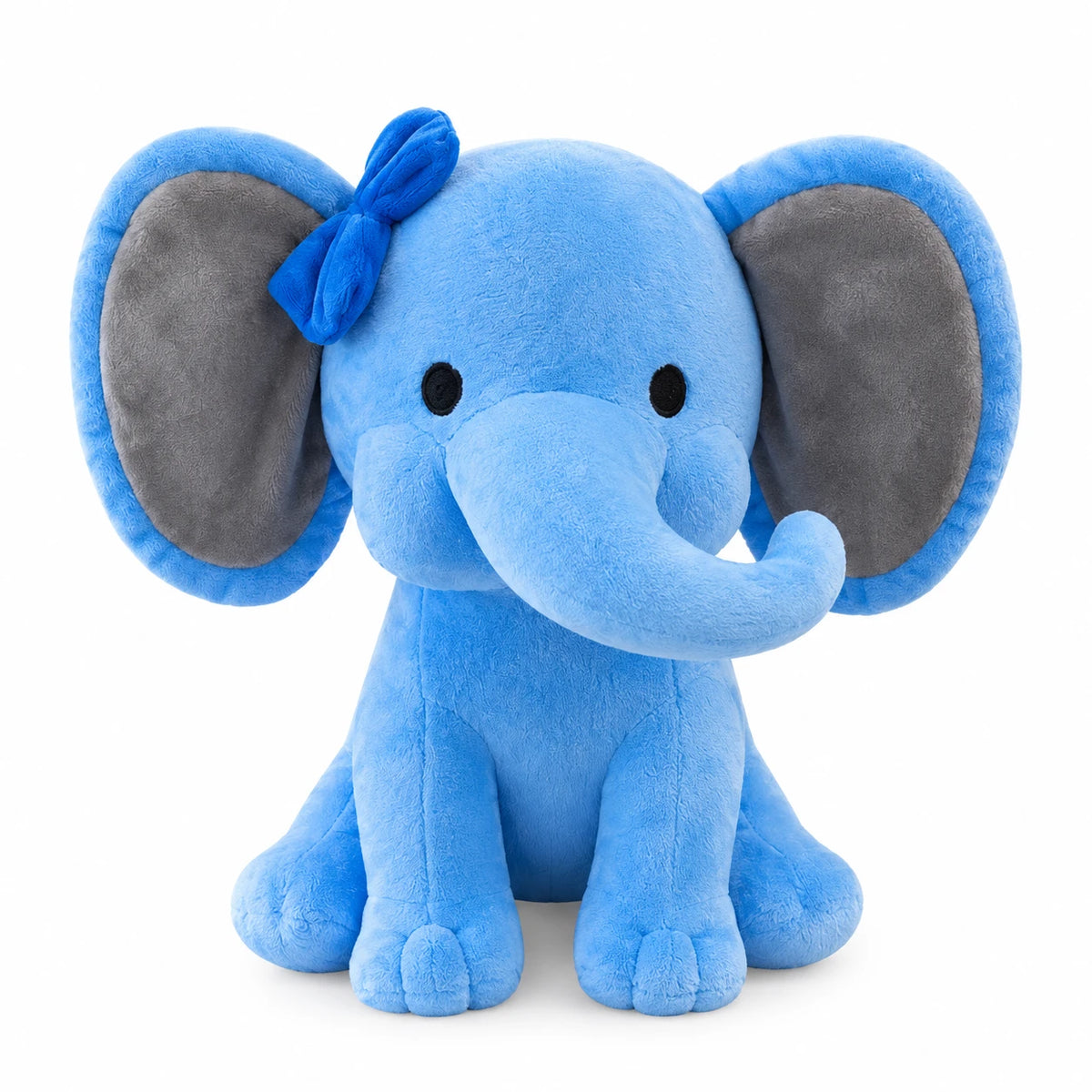 Elephant Plush Toy with Bow and Two-Tone Ears - Blue