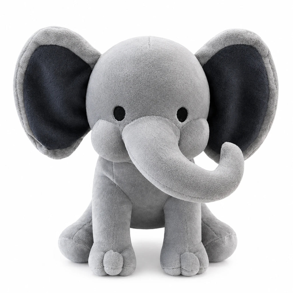 Elephant Plush Toy with Bow and Two-Tone Ears - Gray