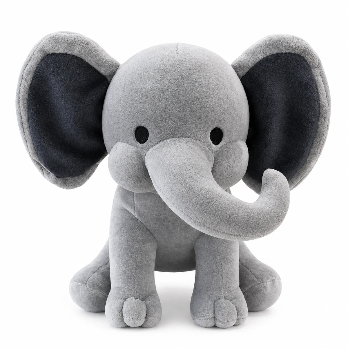Elephant Plush Toy with Bow and Two-Tone Ears - Gray