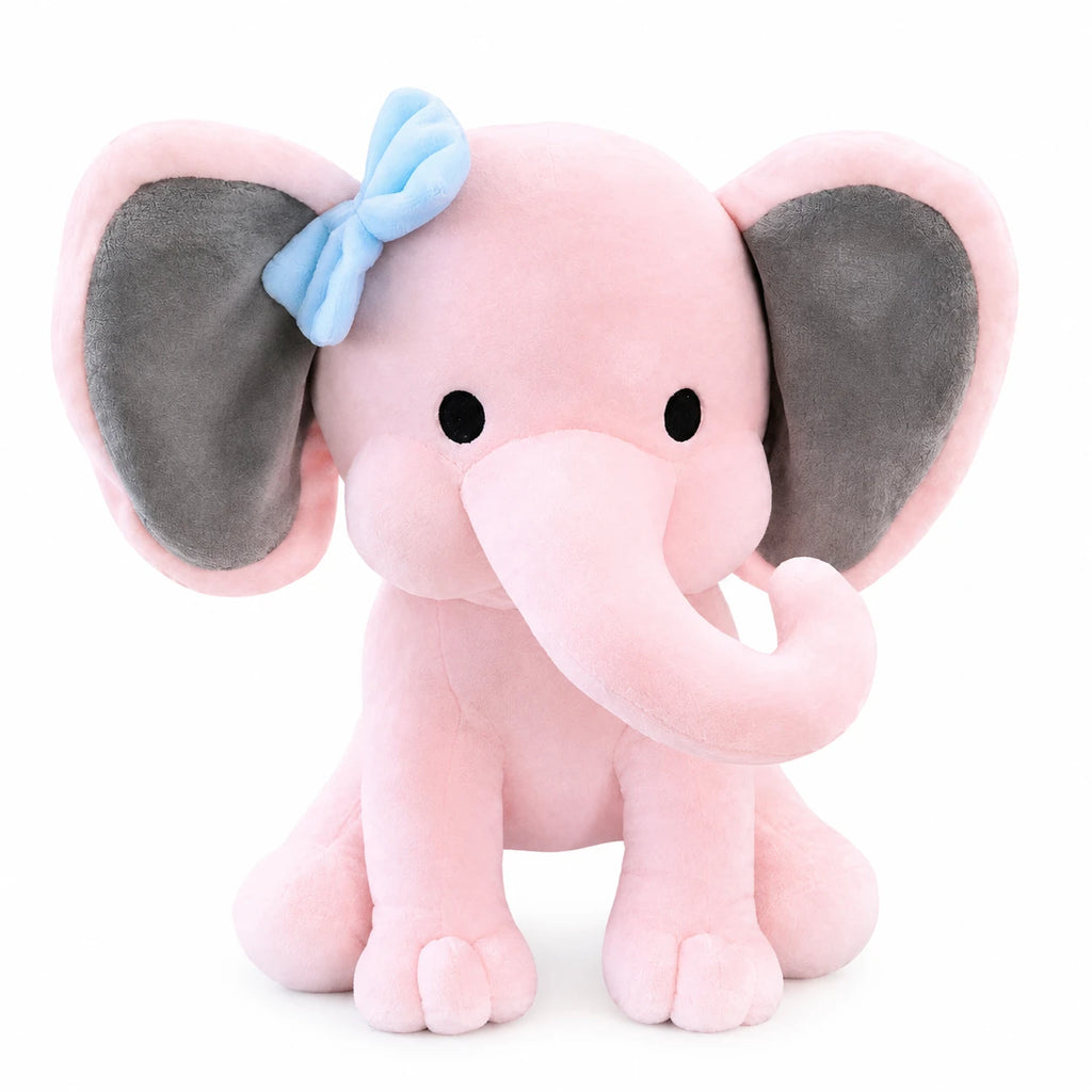 Elephant Plush Toy with Bow and Two-Tone Ears - Pink