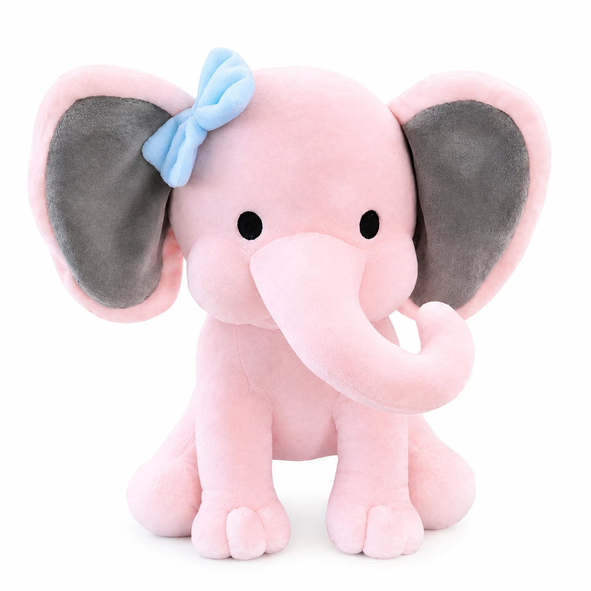 Elephant Plush Toy with Bow and Two-Tone Ears - Pink