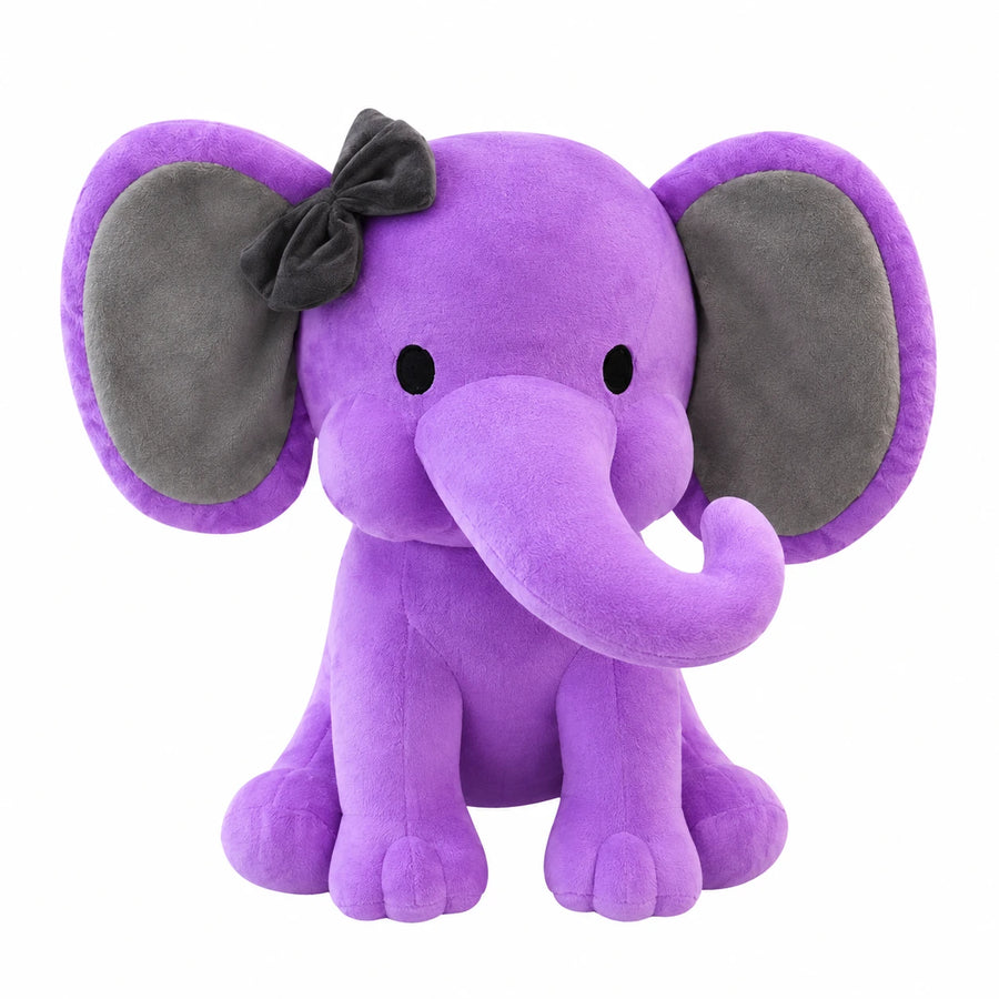 Elephant Plush Toy with Bow and Two-Tone Ears - Purple