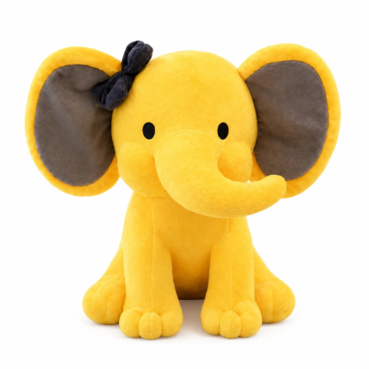 Elephant Plush Toy with Bow and Two-Tone Ears - Yellow
