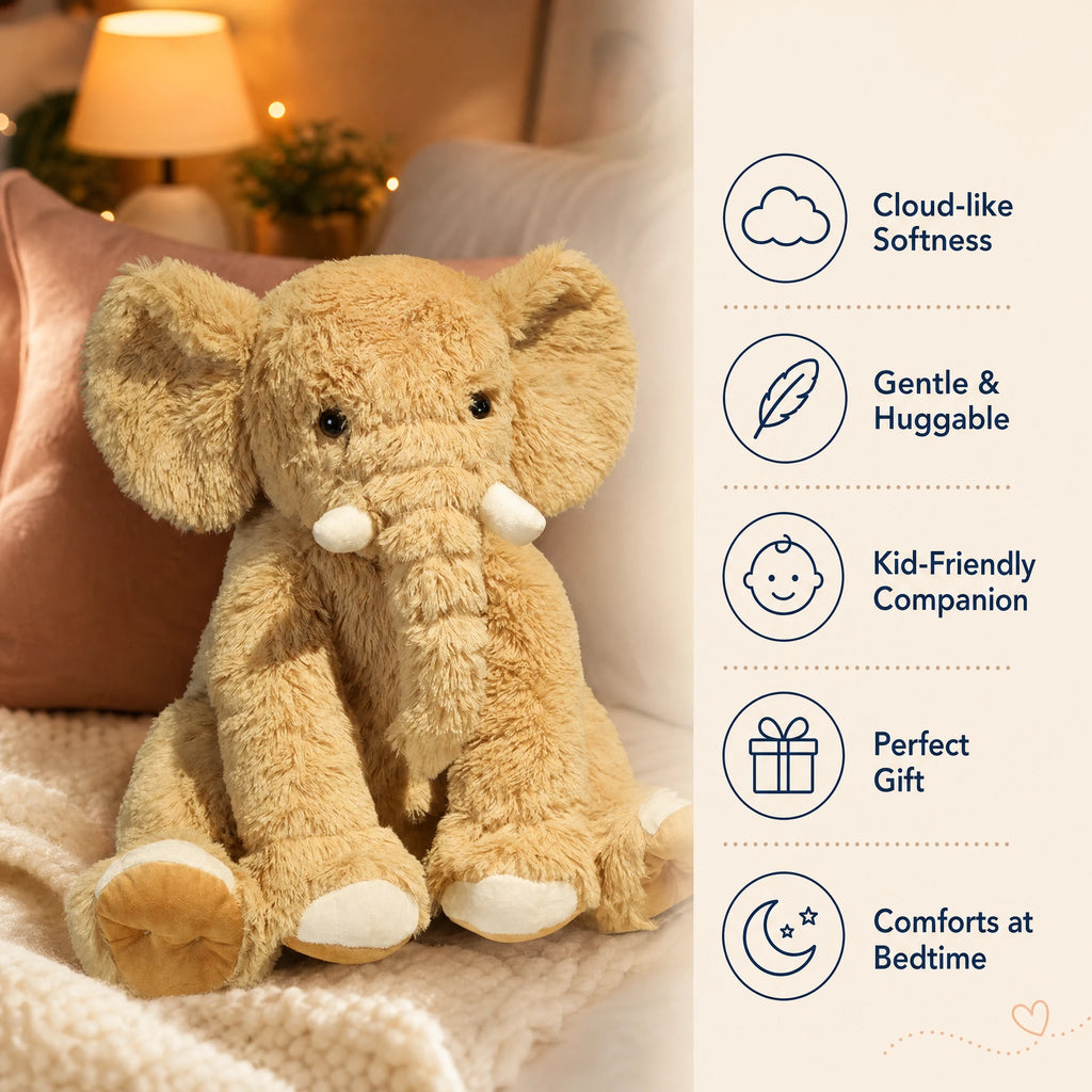 Elephant Plush with Floppy Ears and Soft Fluffy Fabric - Bénéfices produit
