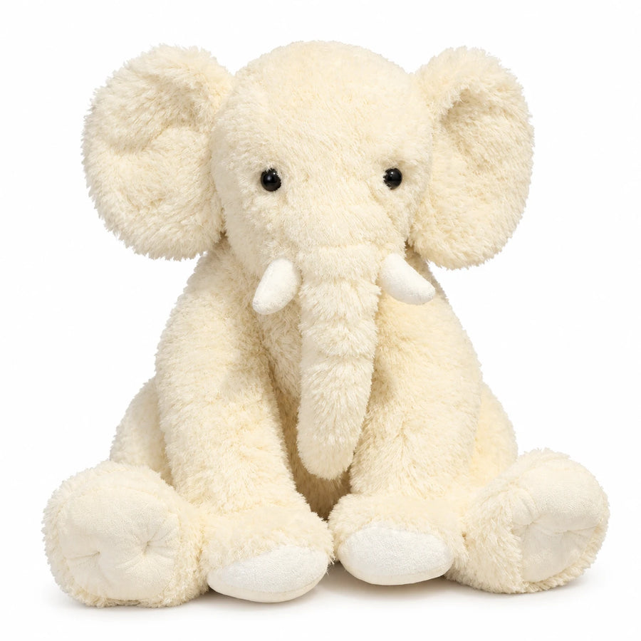Elephant Plush with Floppy Ears and Soft Fluffy Fabric - Cream