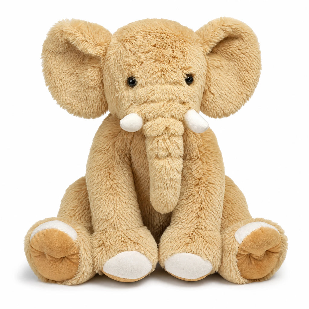 Elephant Plush with Floppy Ears and Soft Fluffy Fabric - Fond blanc