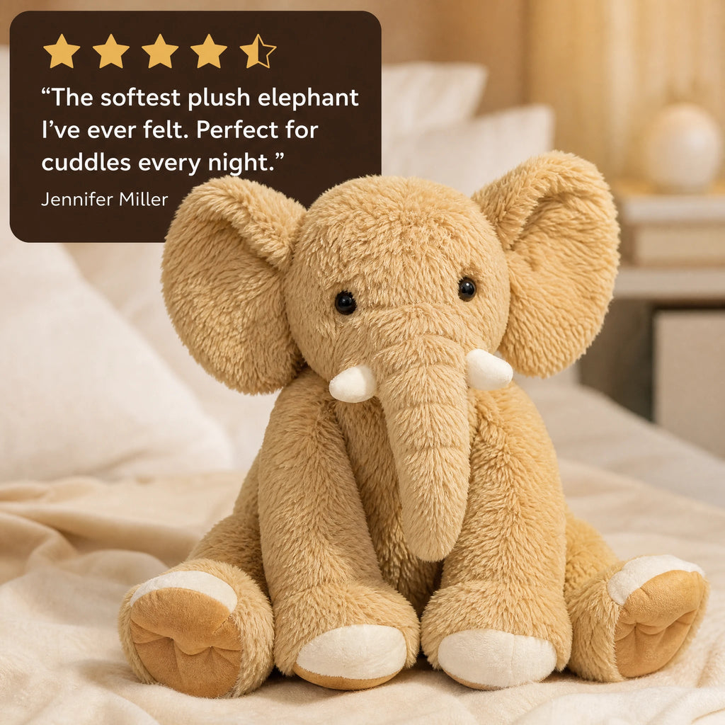 Elephant Plush with Floppy Ears and Soft Fluffy Fabric - Image témoignage