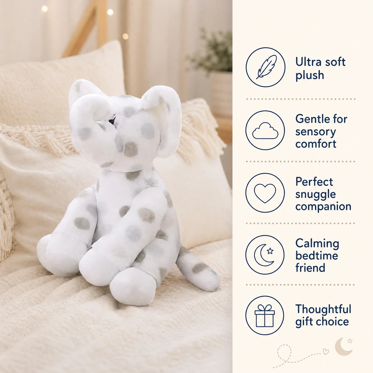 Elephant Plush with Soft Spotted Pattern - Bénéfices produit