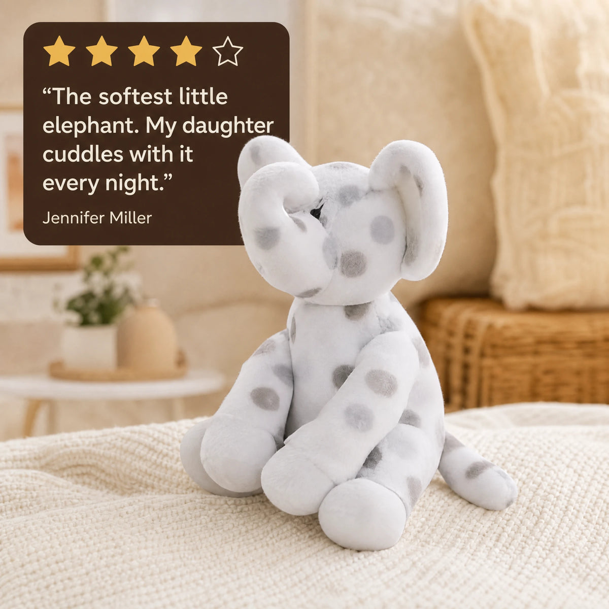 Elephant Plush with Soft Spotted Pattern - Image témoignage