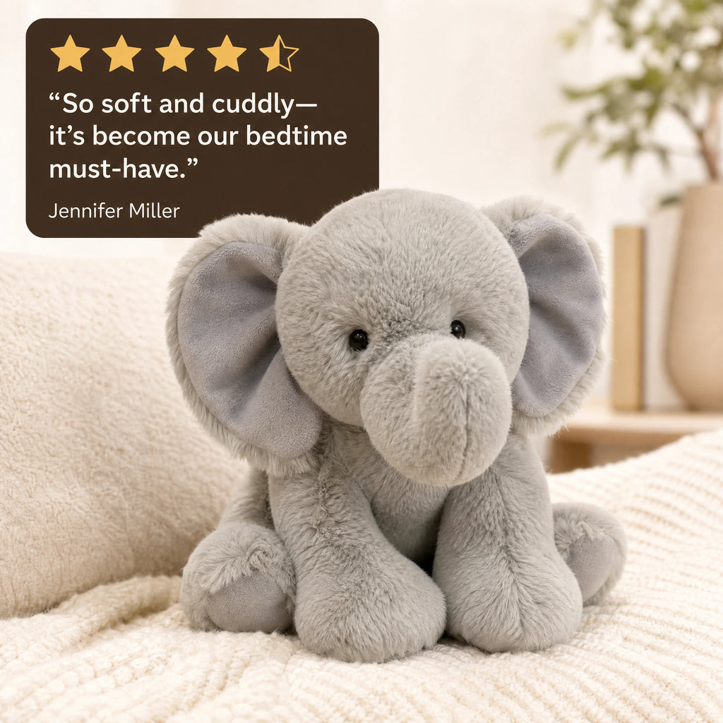 Elephant Stuffed Animal - Soft Gray Plush Toy - Image témoignage