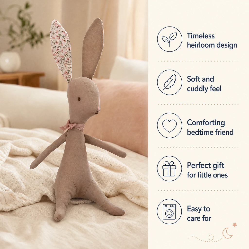 Fabric Bunny Soft Toy with Floral Ears and Ribbon - Bénéfices produit