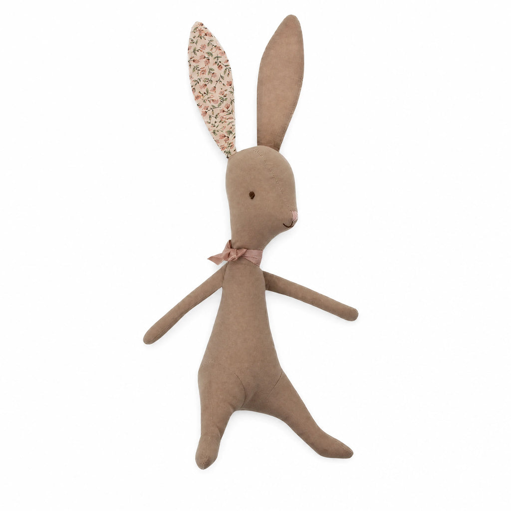 Fabric Bunny Soft Toy with Floral Ears and Ribbon - Fond blanc
