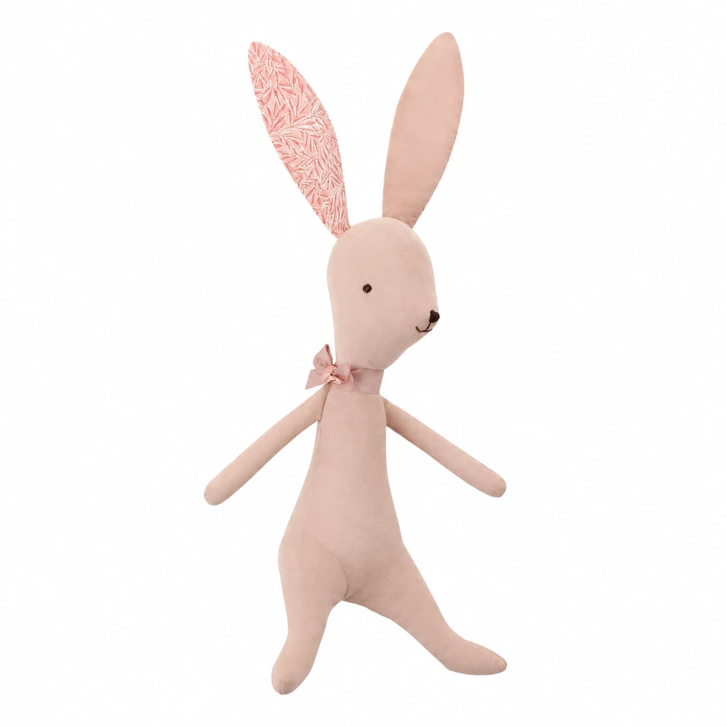 Fabric Bunny Soft Toy with Floral Ears and Ribbon - Pink