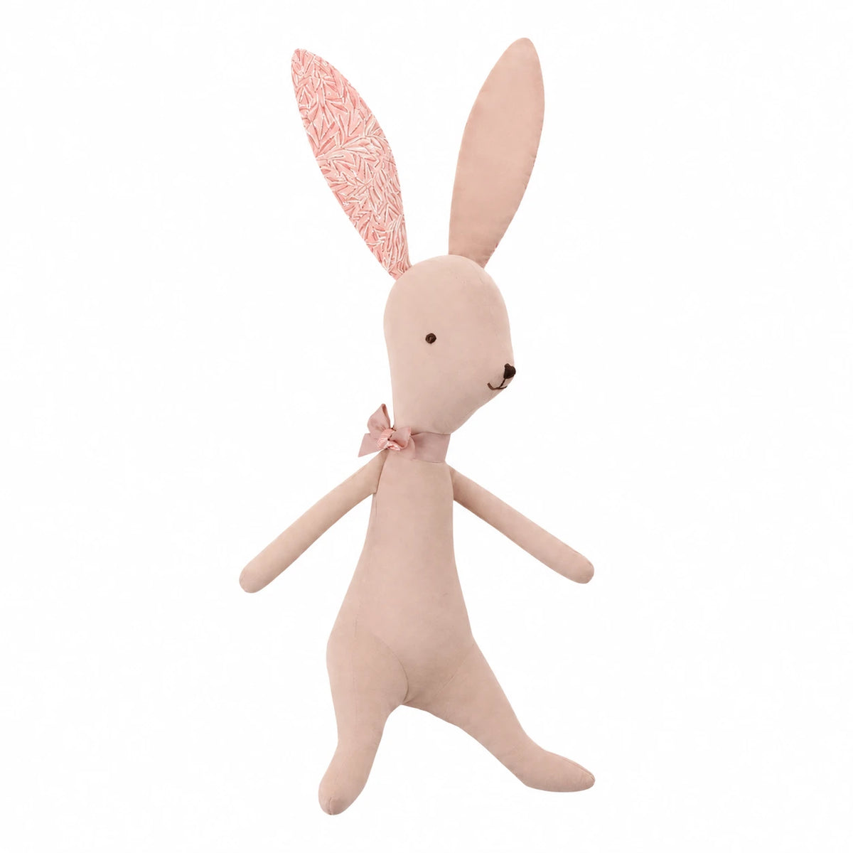 Fabric Bunny Soft Toy with Floral Ears and Ribbon - Pink