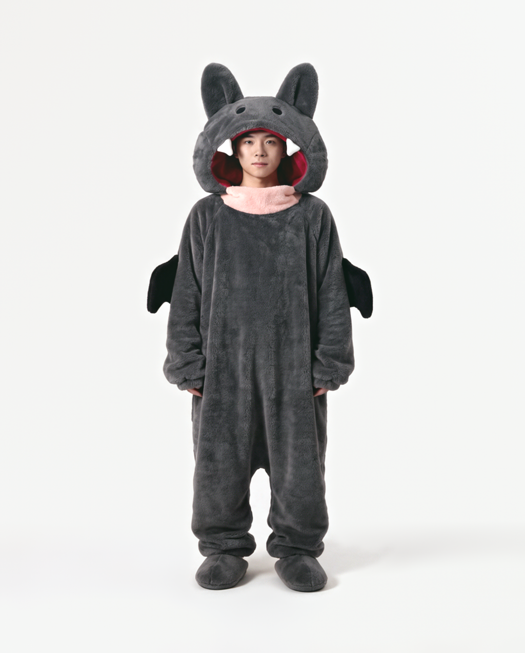Charcoal Fang Monster Onesie, front view
