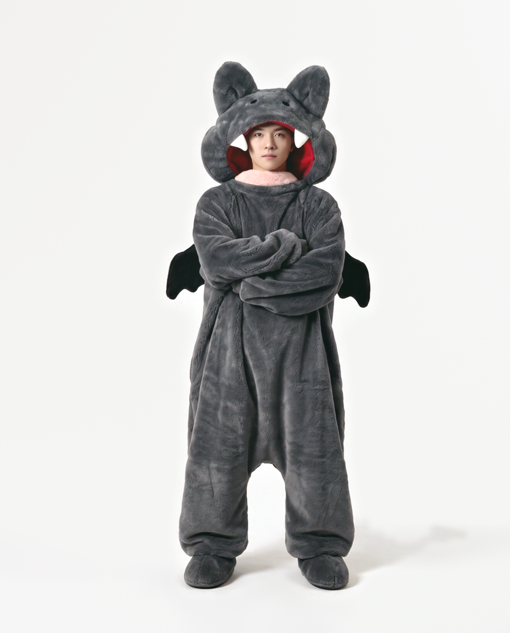 Charcoal Fang Monster Onesie, arms crossed