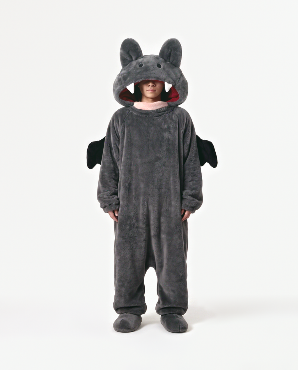 Charcoal Fang Monster Onesie, three quarter view