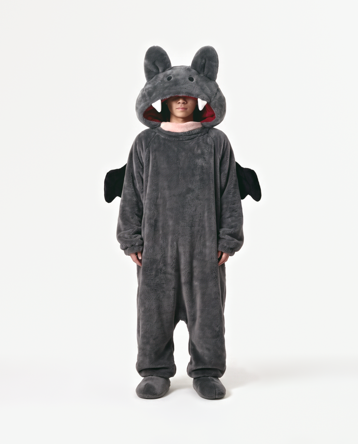 Charcoal Fang Monster Onesie, three quarter view