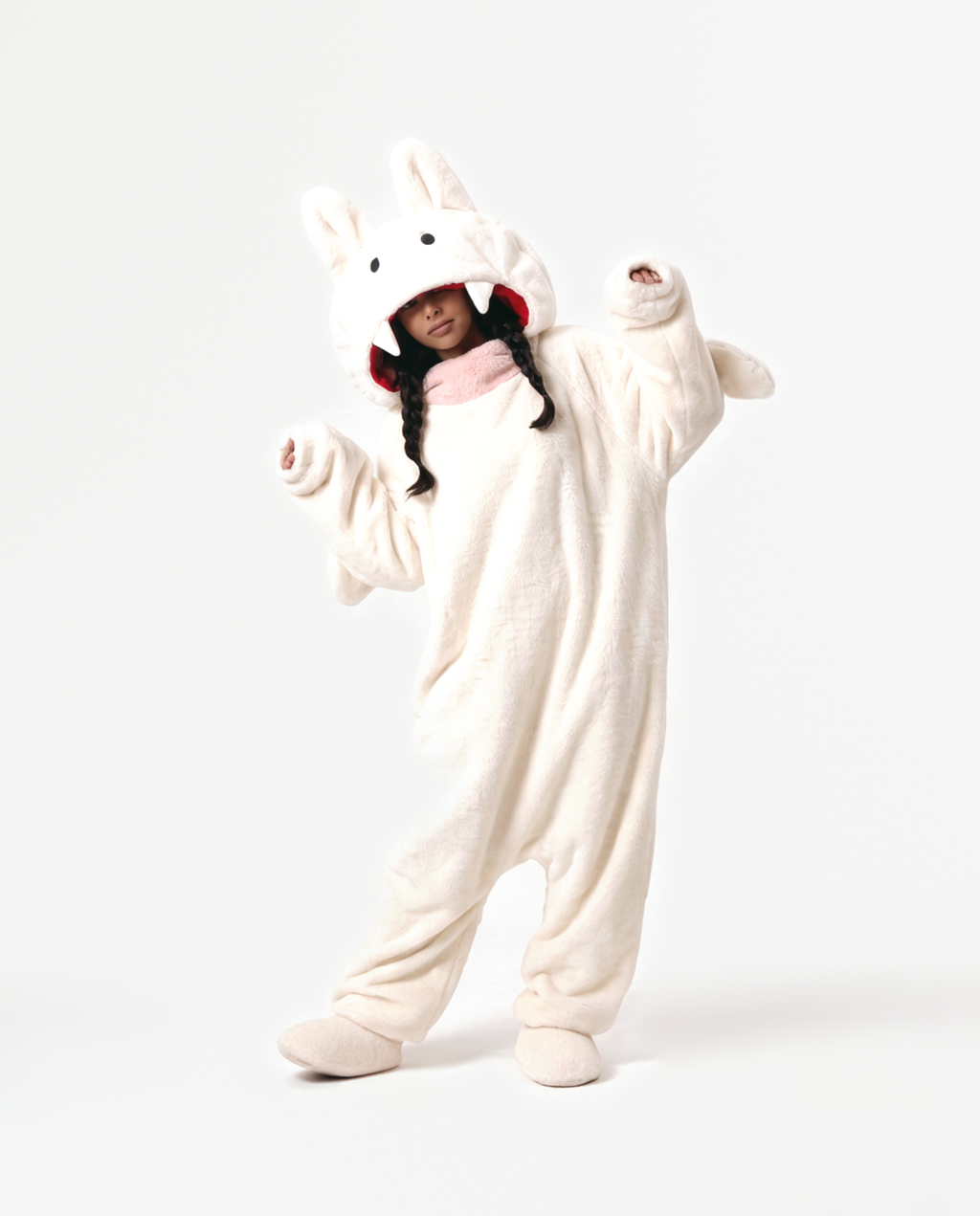 Cream Fang Monster Onesie, one arm up